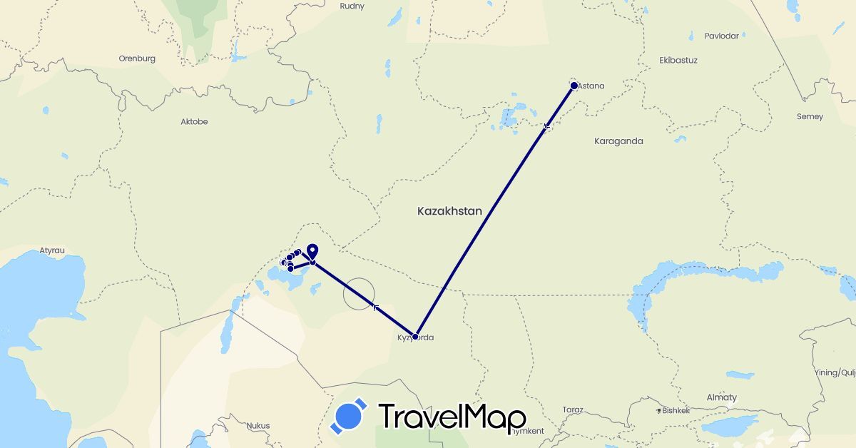 TravelMap itinerary: driving in Kazakhstan (Asia)